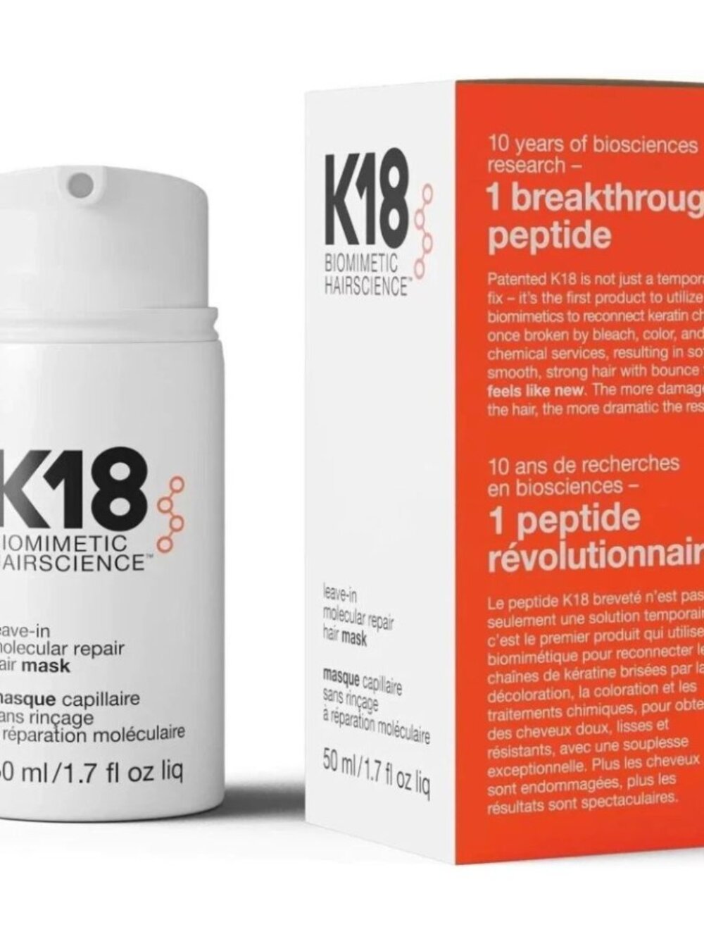 K18 Molecular Repair Hair Mask 2 Pack 50ml Each Leave-In Treatment - Picture 4 of 5